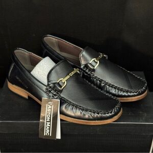 Aston Marc MOC-01 Black Men’s Dress Loafers Slip-On Buckle Bit Moc Toe Size 8